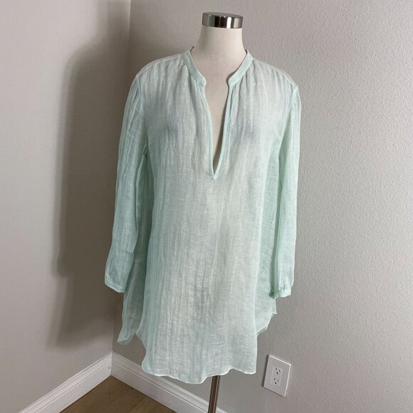 Eileen Fisher Womens Medium Mandarin Collar Tunic Top Organic Linen Aurora - Picture 1 of 15